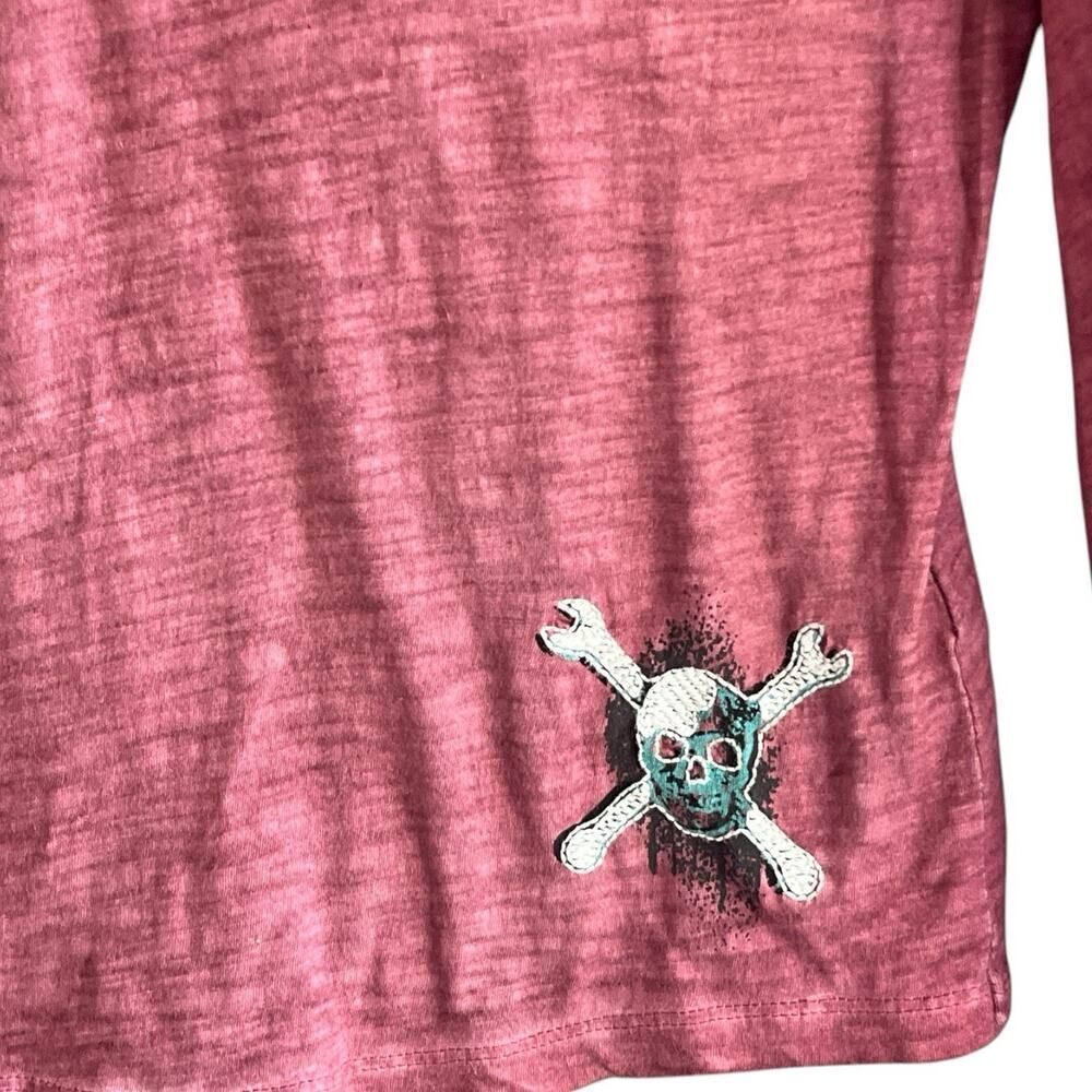 Harley Davidson Ladies Embroidered Skull & Wings Jolly Roger Dusty Rose XL - Picture 3 of 4